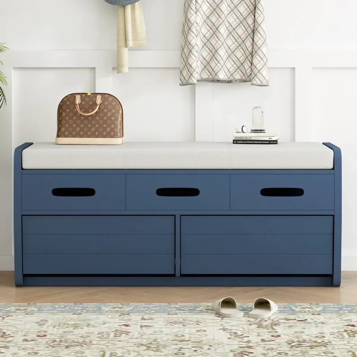 Merax Rustic Storage Bench with 2 Drawers