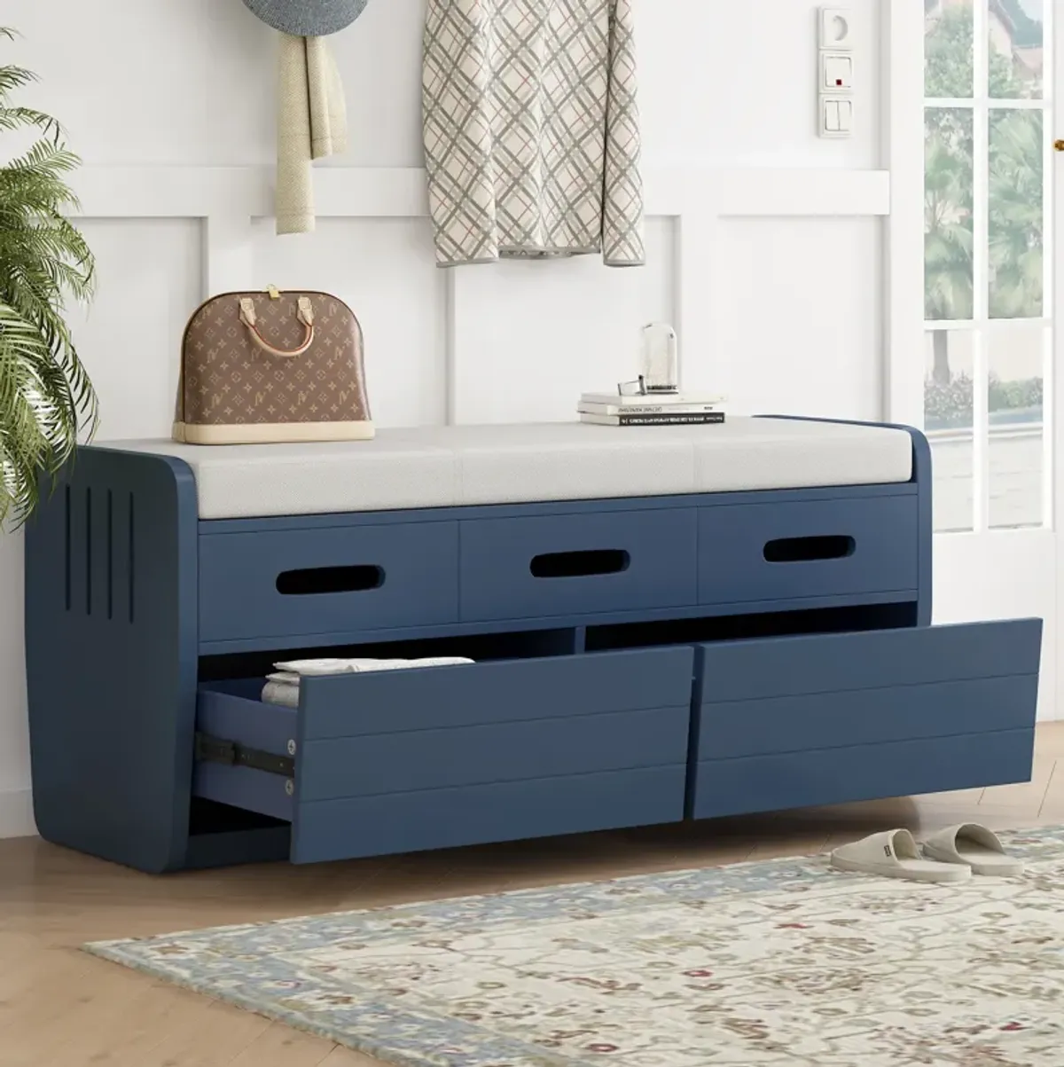 Merax Rustic Storage Bench with 2 Drawers