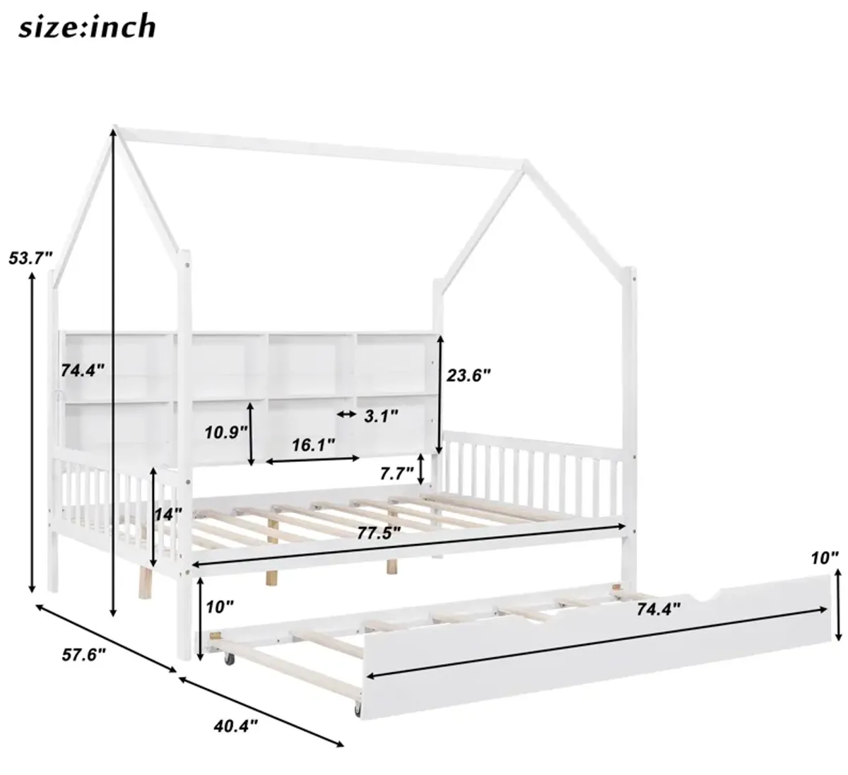 Merax Wooden House Platform with Trundle Bed Frame