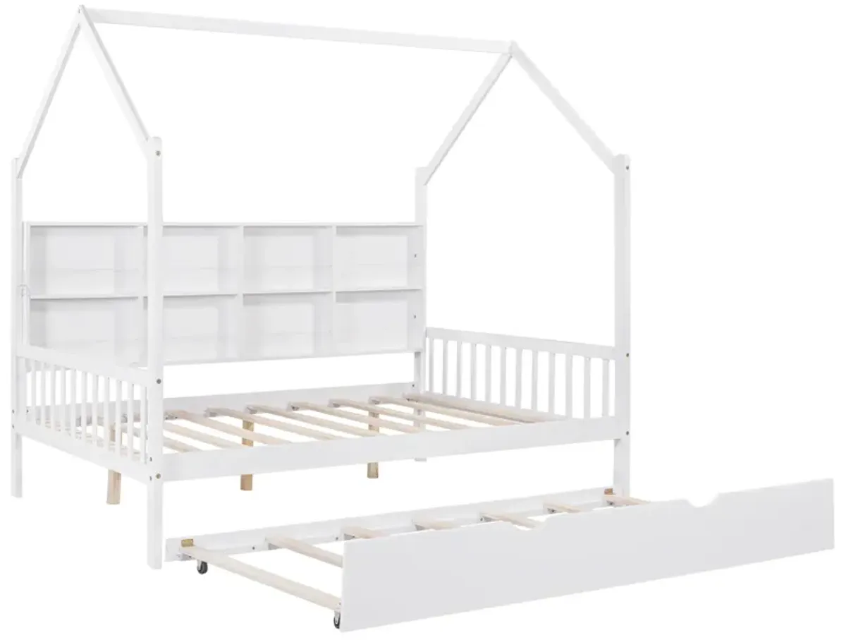 Merax Wooden House Platform with Trundle Bed Frame