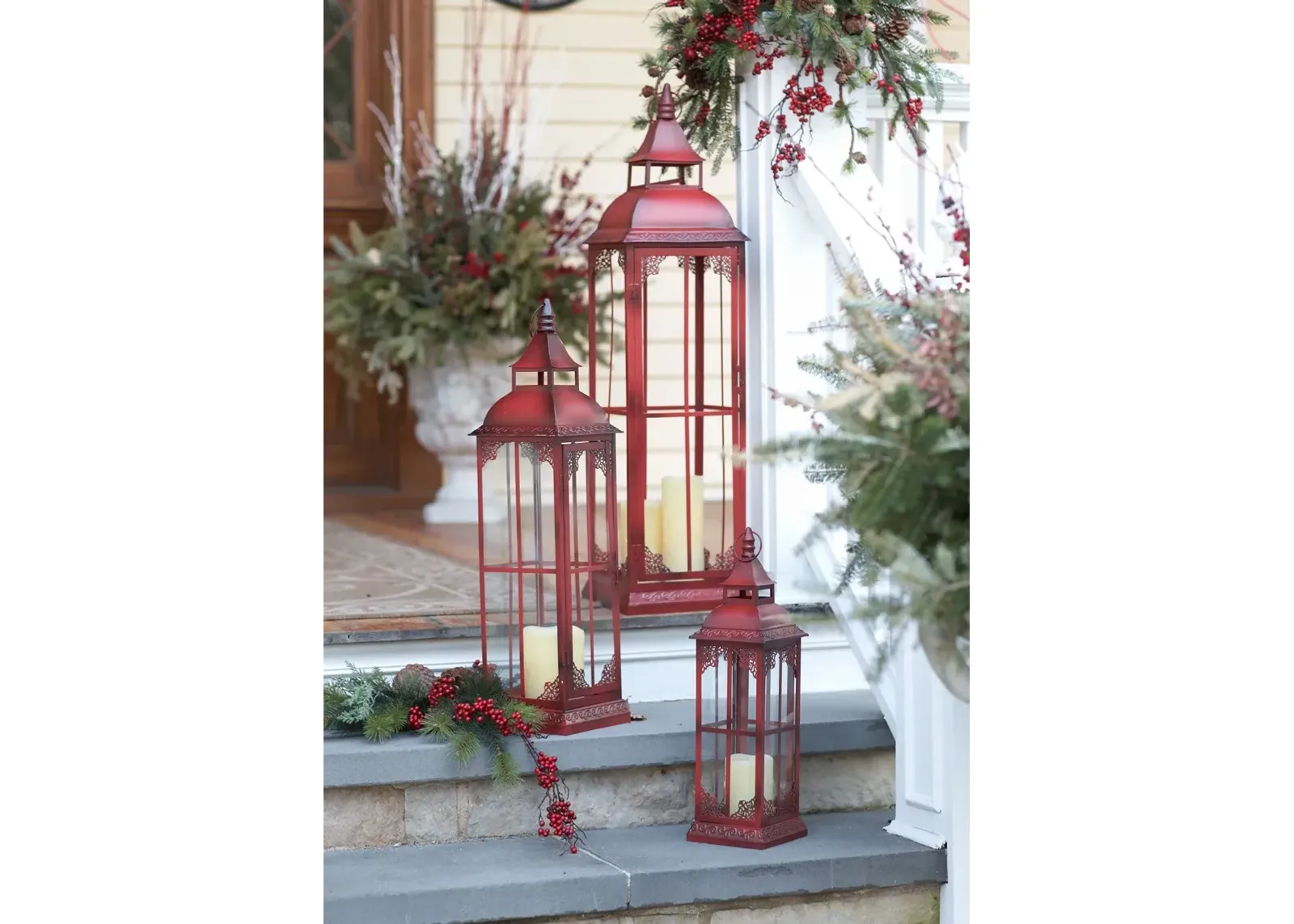 HouzBling Lantern (Set of 3) 19.75"H, 28"H, 37"H Metal/Glass