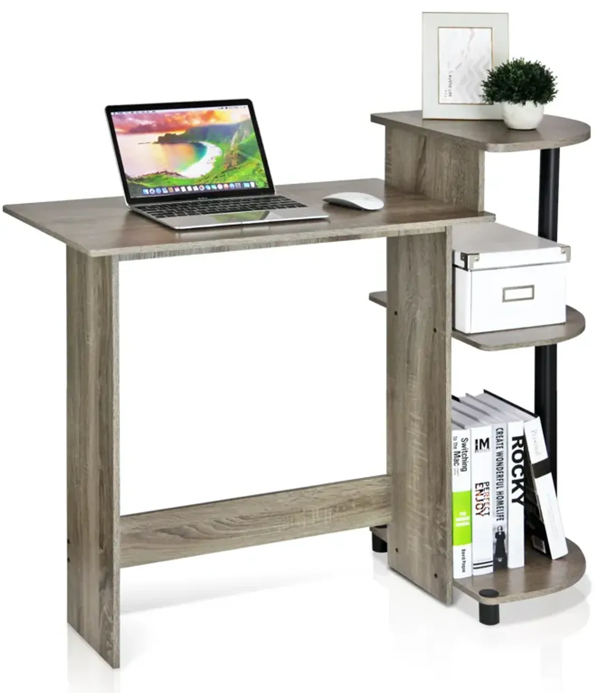 Furinno Furinno 11181GYW/BK Compact Computer Desk, French Oak Grey/Black