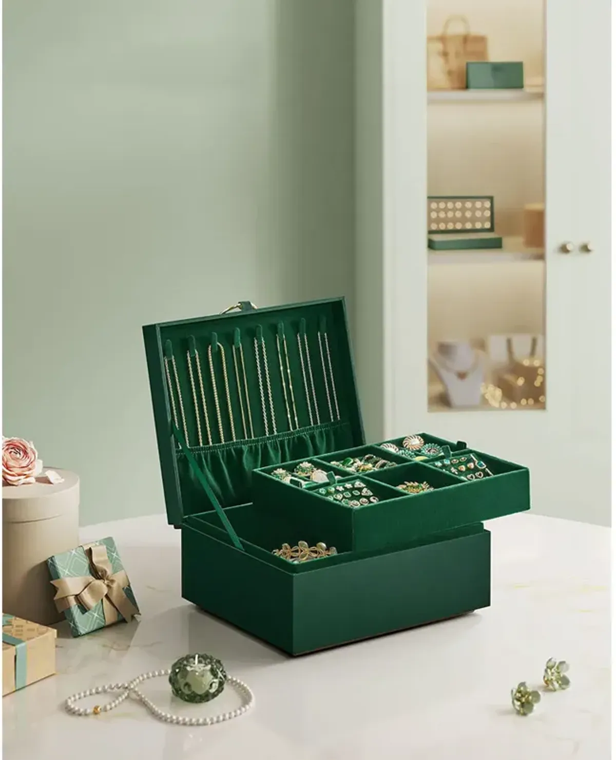 2-Layer Jewelry Box with Handle for Stylish and Portable Storage