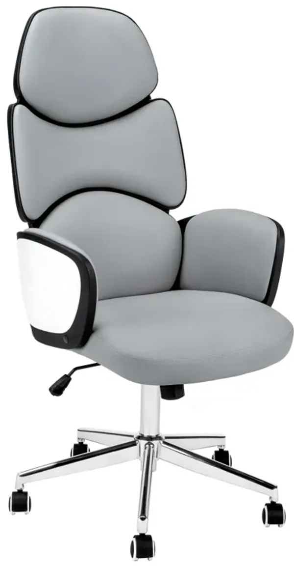 Monarch Specialties I 7322 Office Chair, Adjustable Height, Swivel, Ergonomic, Armrests, Computer Desk, Work, Metal, Pu Leather Look, White, Grey, Chrome, Contemporary, Modern