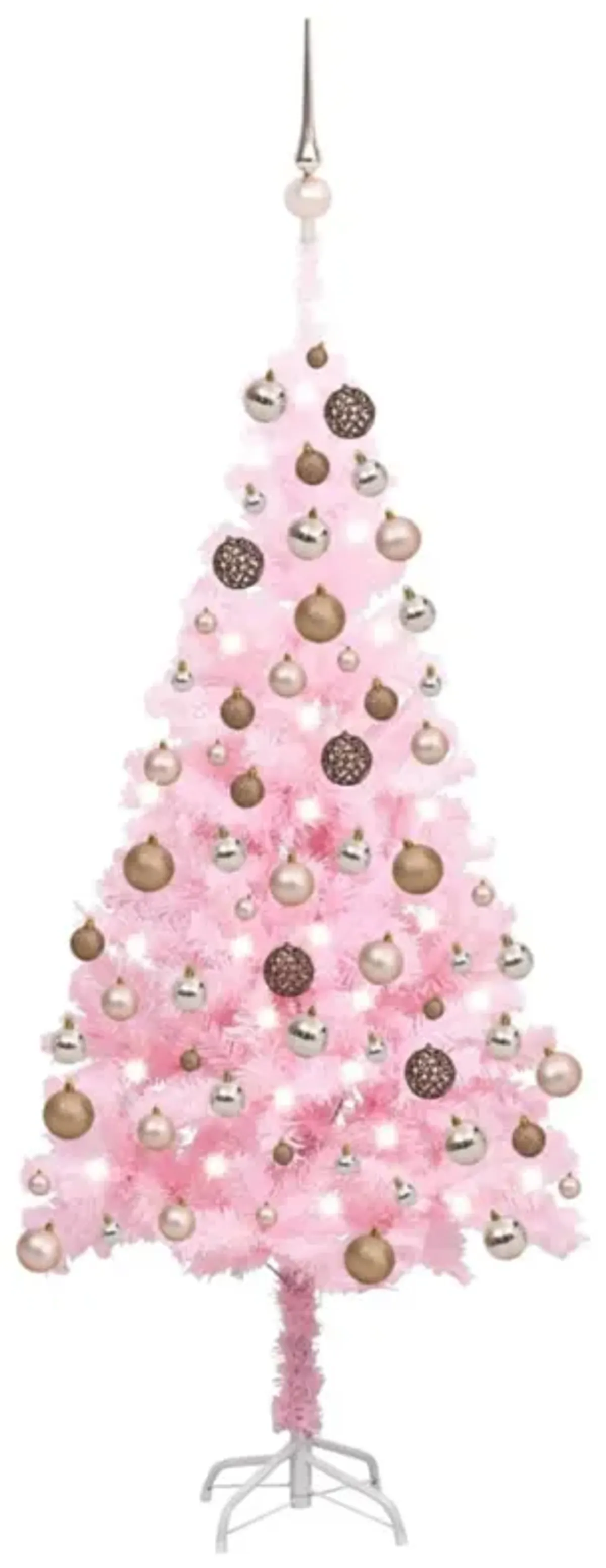 vidaXL Artificial Christmas Tree with LEDs&Ball Set Pink 59.1" PVC