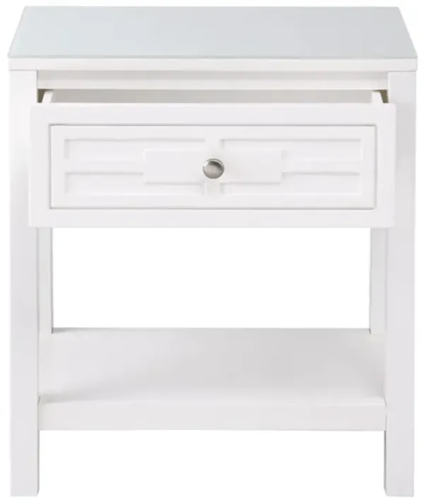 Streamdale Dylan Wooden End Side Table Nightstand With Glass Top And Drawer