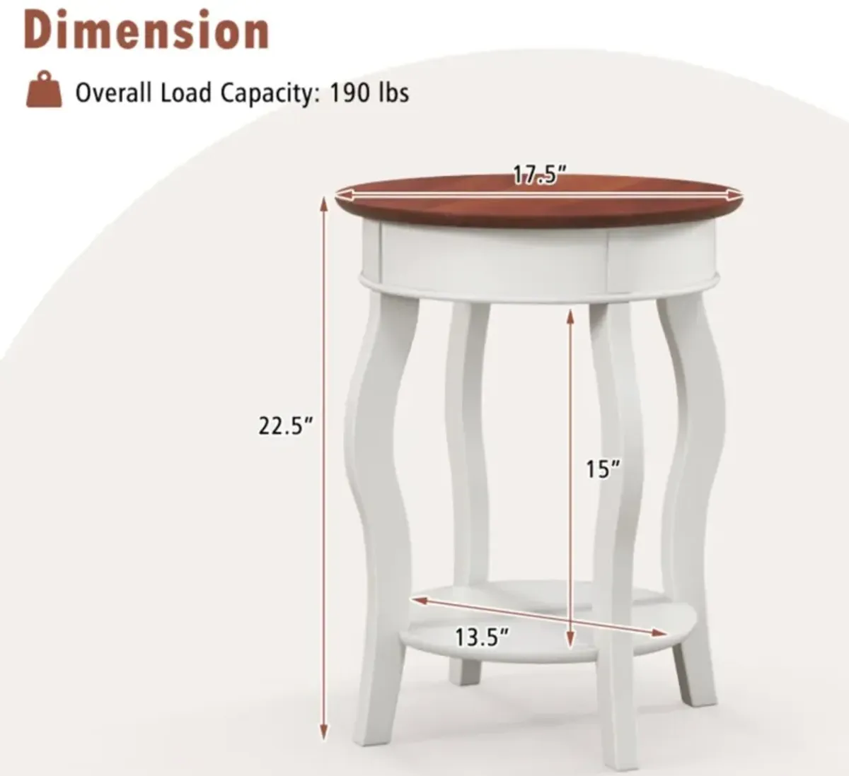 Hivvago 2-Tier Round End Table with Storage Shelf and Solid Rubber Wood Legs