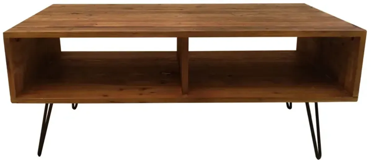 42 Inch Modern Cocktail Coffee Table with Open Compartments, Brown Wood Top-Benzara