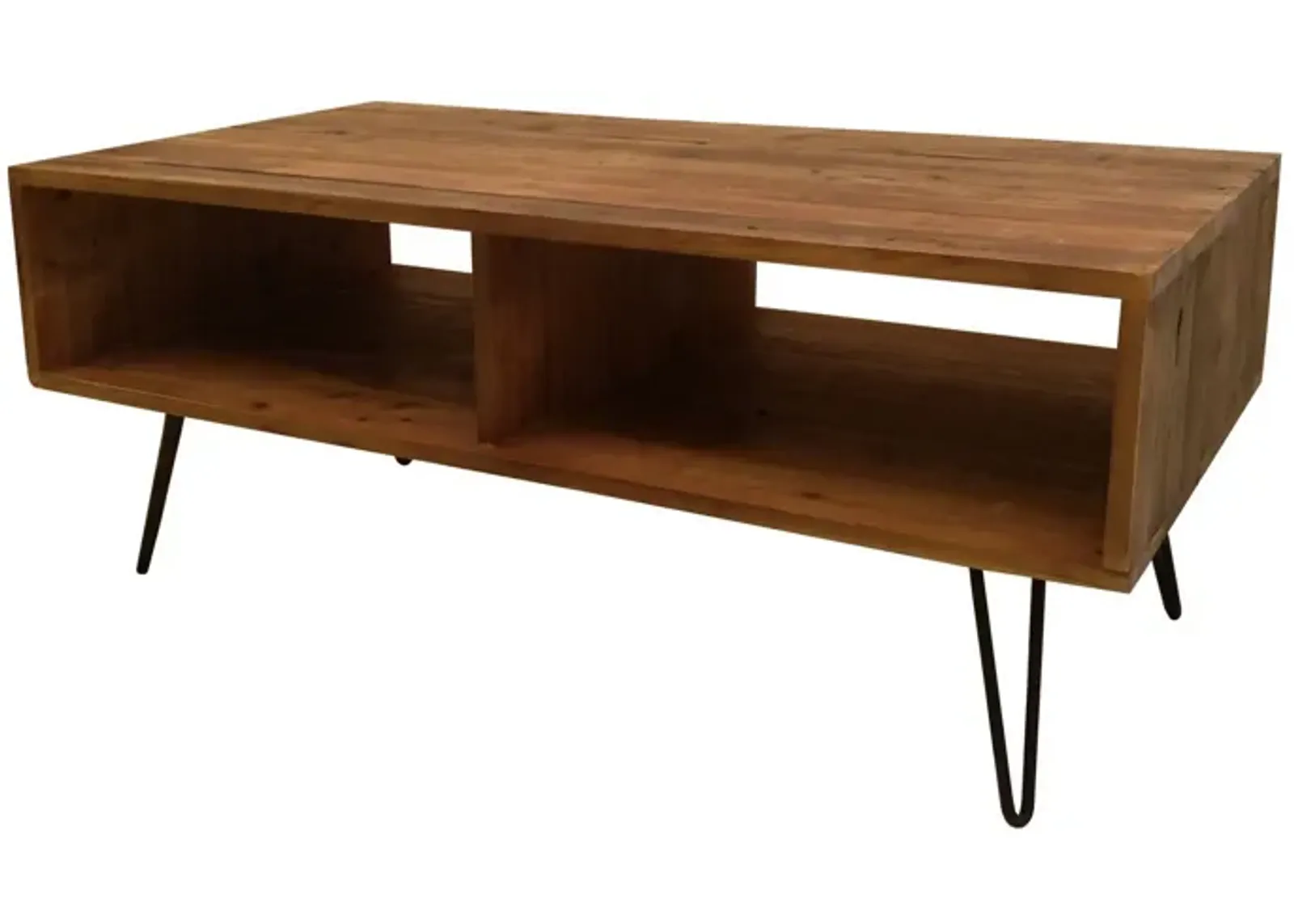 42 Inch Modern Cocktail Coffee Table with Open Compartments, Brown Wood Top-Benzara