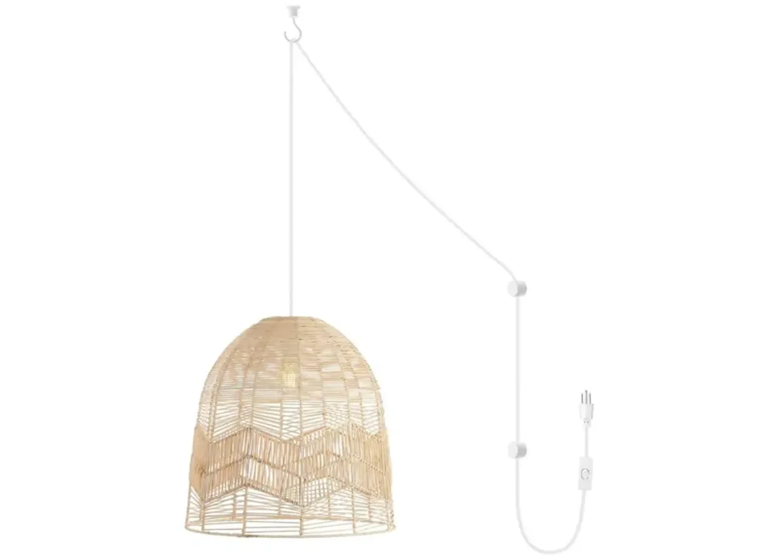 Sofia 1-Light Farmhouse Coastal Rattan 180" Cord Plug-In or Hardwired LED Pendant