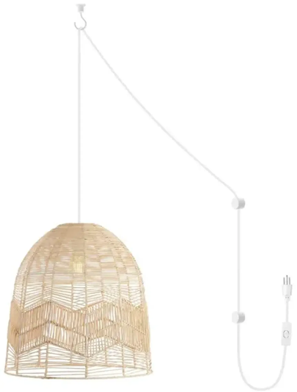 Sofia 1-Light Farmhouse Coastal Rattan 180" Cord Plug-In or Hardwired LED Pendant