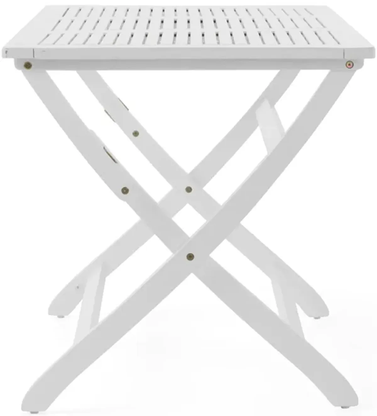 Cami Outdoor Foldable Dining Table, Rectangular 44 Inch, White Wood - Benzara