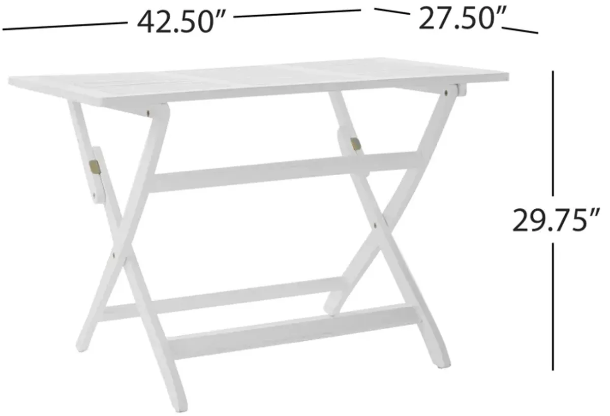 Cami Outdoor Foldable Dining Table, Rectangular 44 Inch, White Wood - Benzara