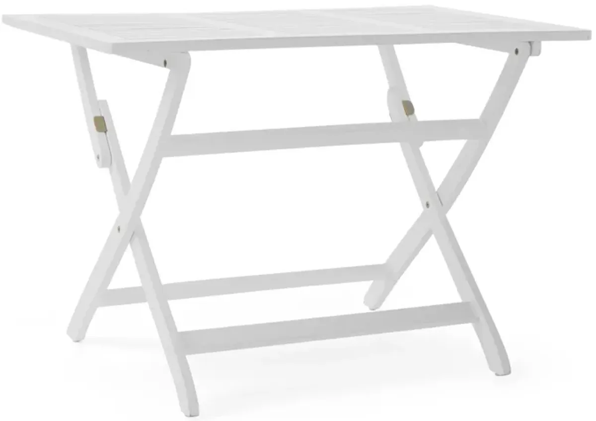 Cami Outdoor Foldable Dining Table, Rectangular 44 Inch, White Wood - Benzara