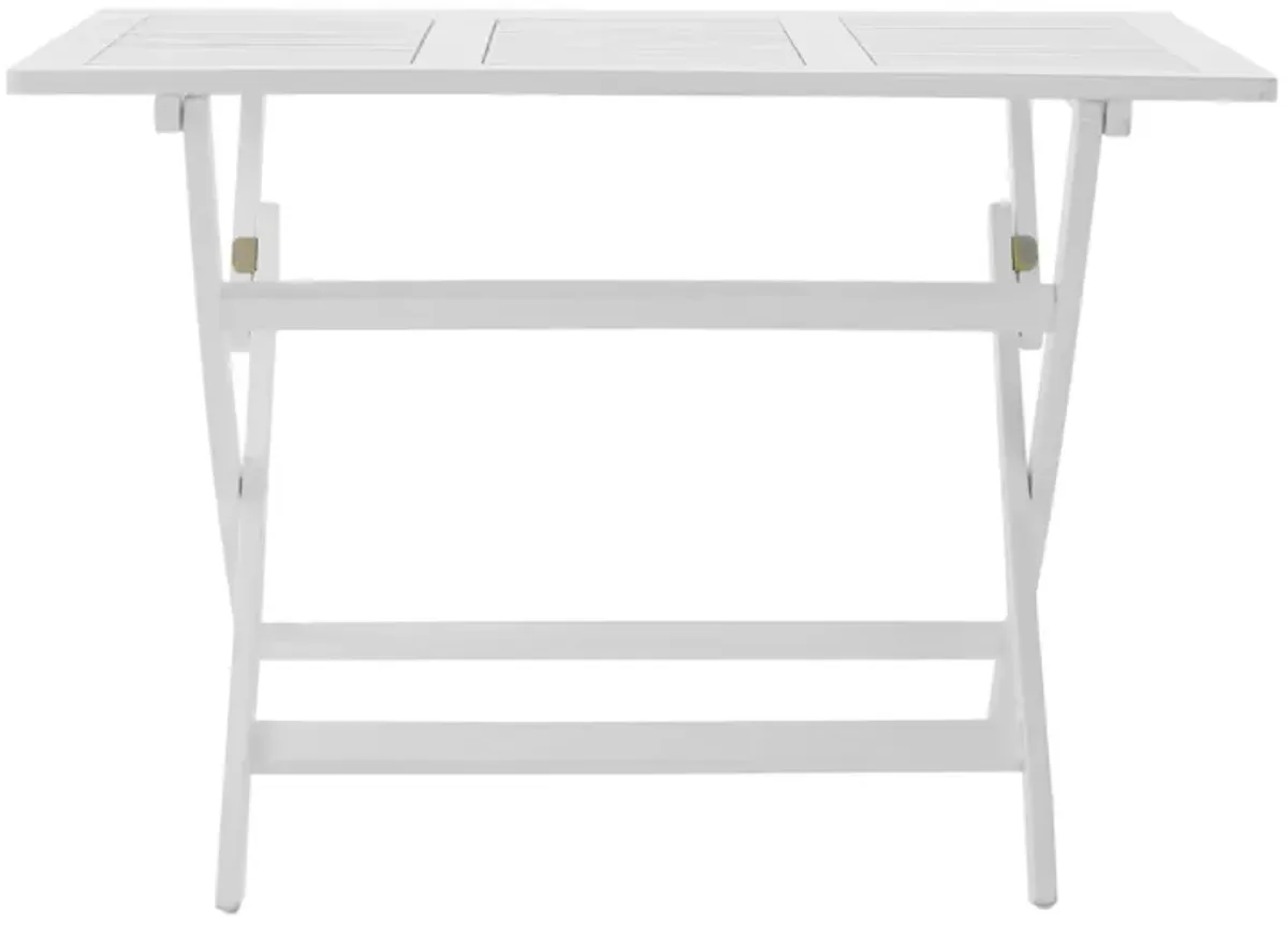 Cami Outdoor Foldable Dining Table, Rectangular 44 Inch, White Wood - Benzara