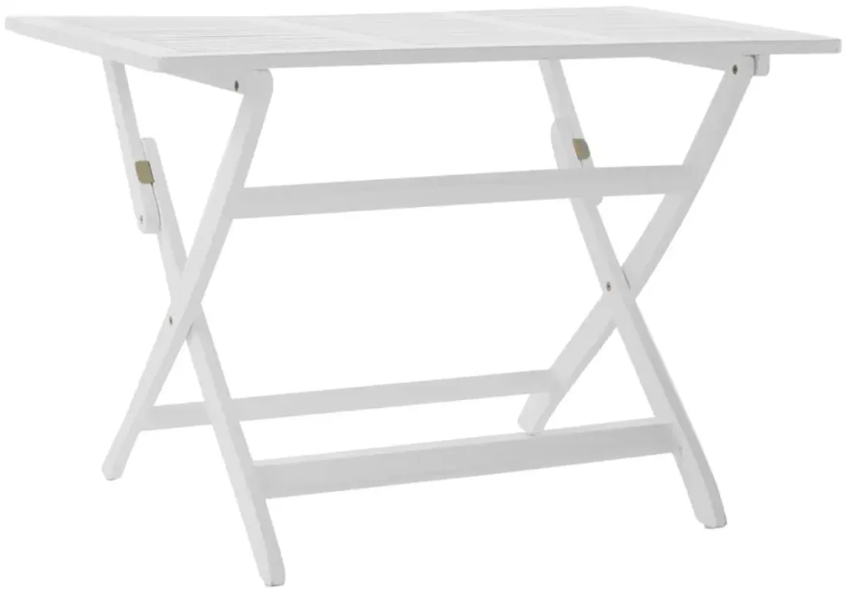 Cami Outdoor Foldable Dining Table, Rectangular 44 Inch, White Wood - Benzara