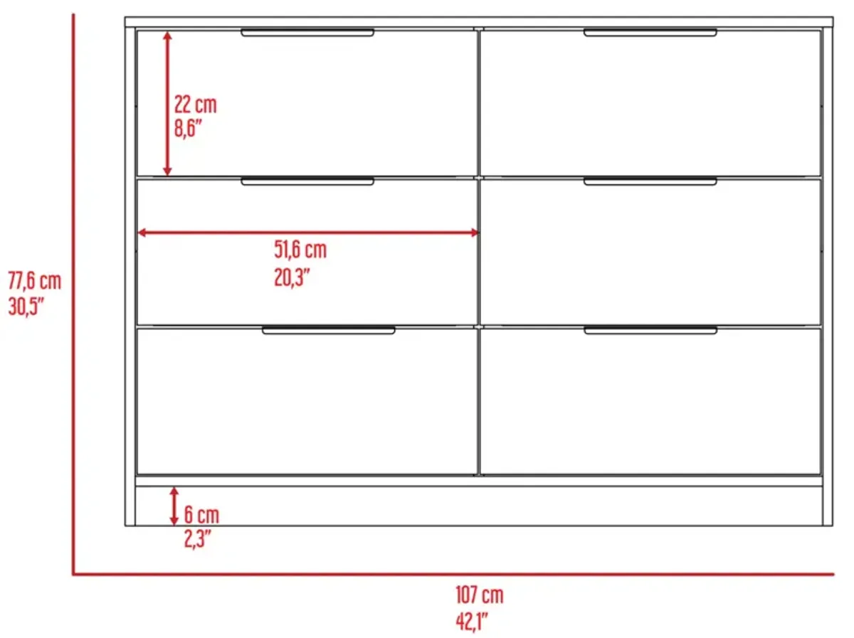 Longhill 6-Drawer Rectangle Dresser Pine