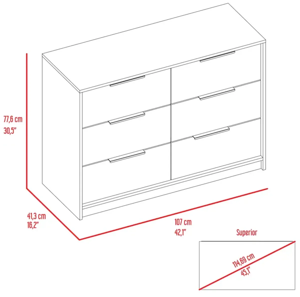 Longhill 6-Drawer Rectangle Dresser Pine