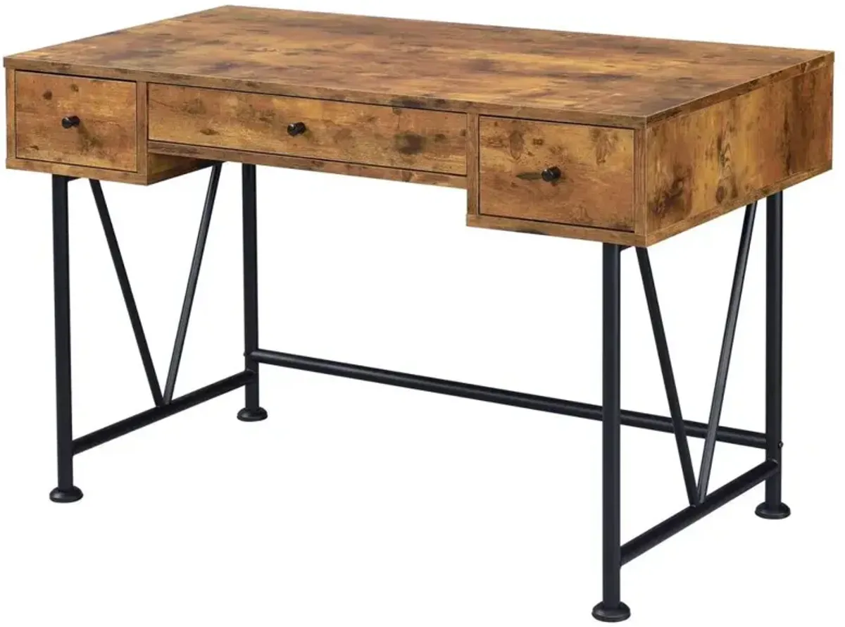 Analiese 3-drawer Writing Desk Antique Nutmeg and Black