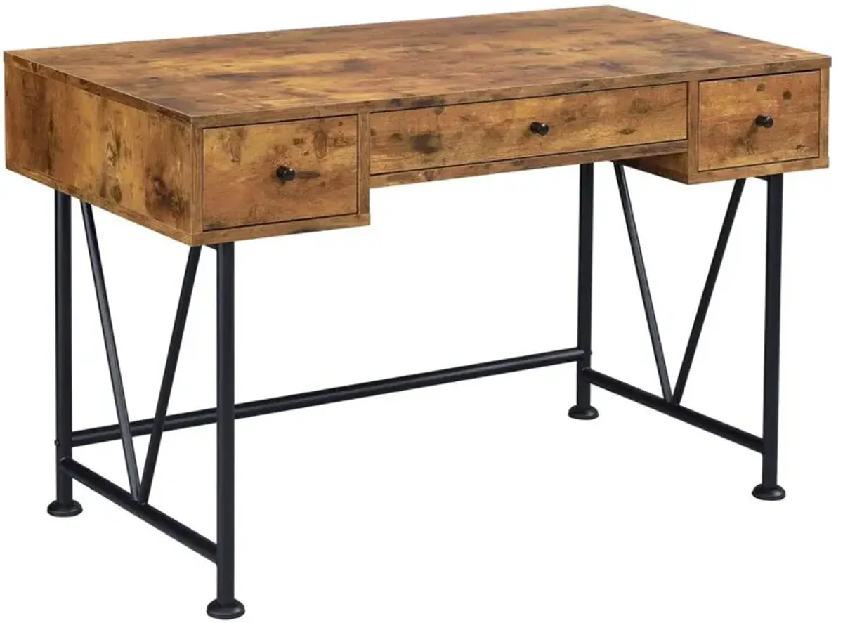 Analiese 3-drawer Writing Desk Antique Nutmeg and Black