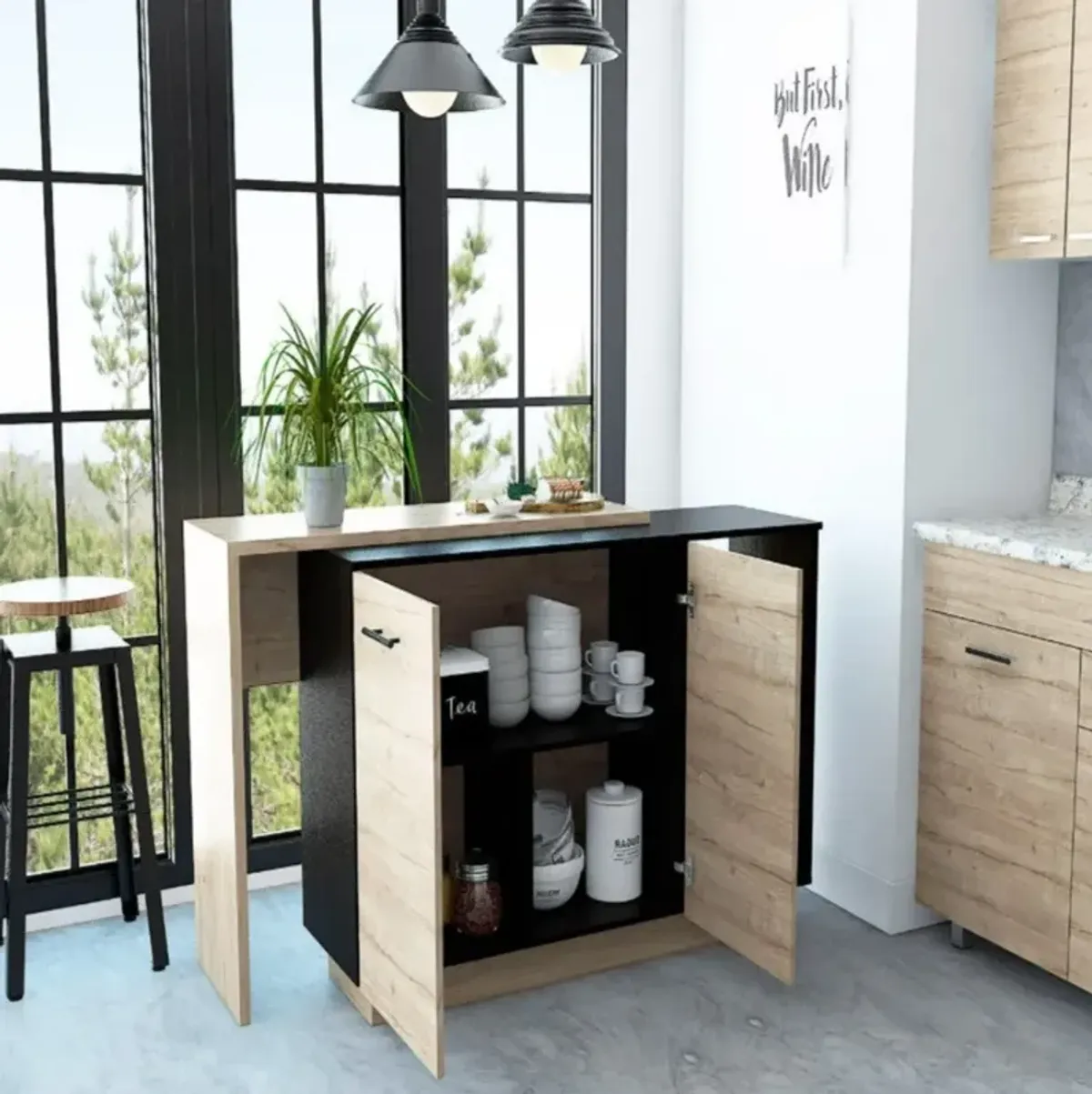 Kitchen Island Ohio, Kitchen, Black / Light Oak