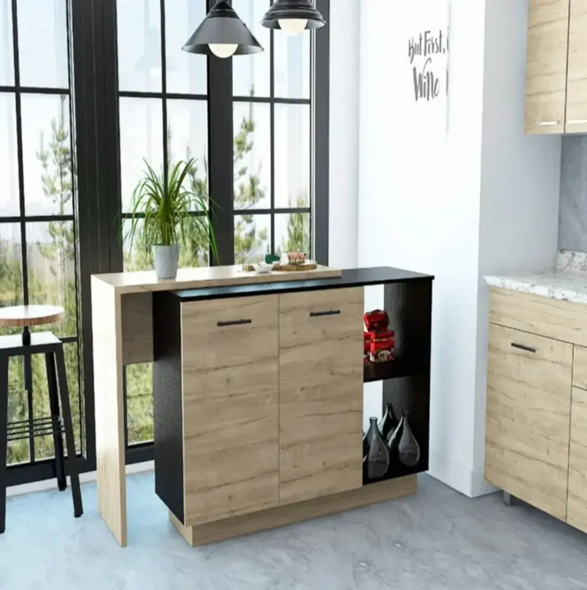 Kitchen Island Ohio, Kitchen, Black / Light Oak