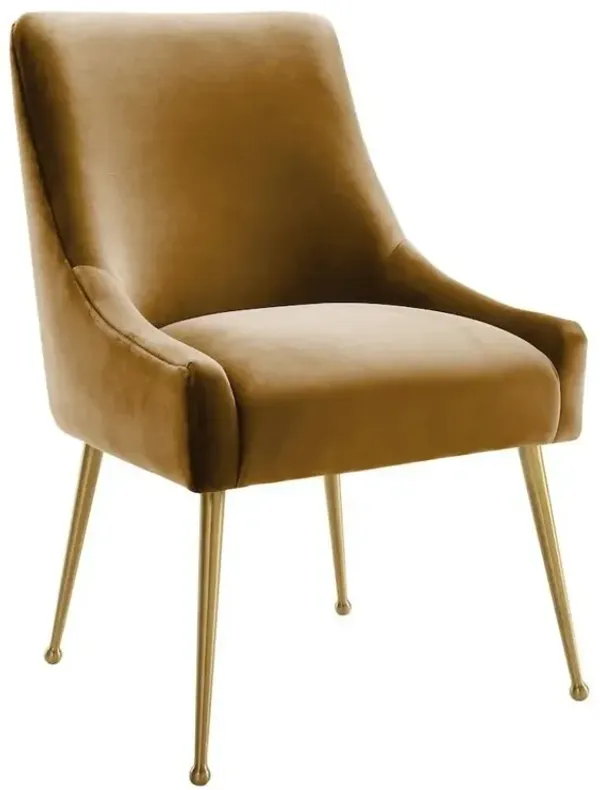 Starlight Canyon Home Brown Cognac Velvet Accent Chair With Gold Legs For Dining Room Or Living Space
