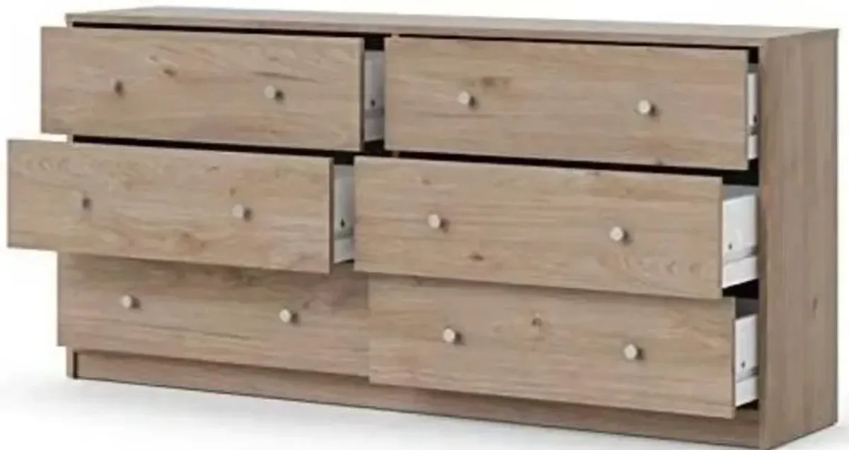 Hivvago Farmhouse Contemporary 6 Drawer Double Dresser in Oak