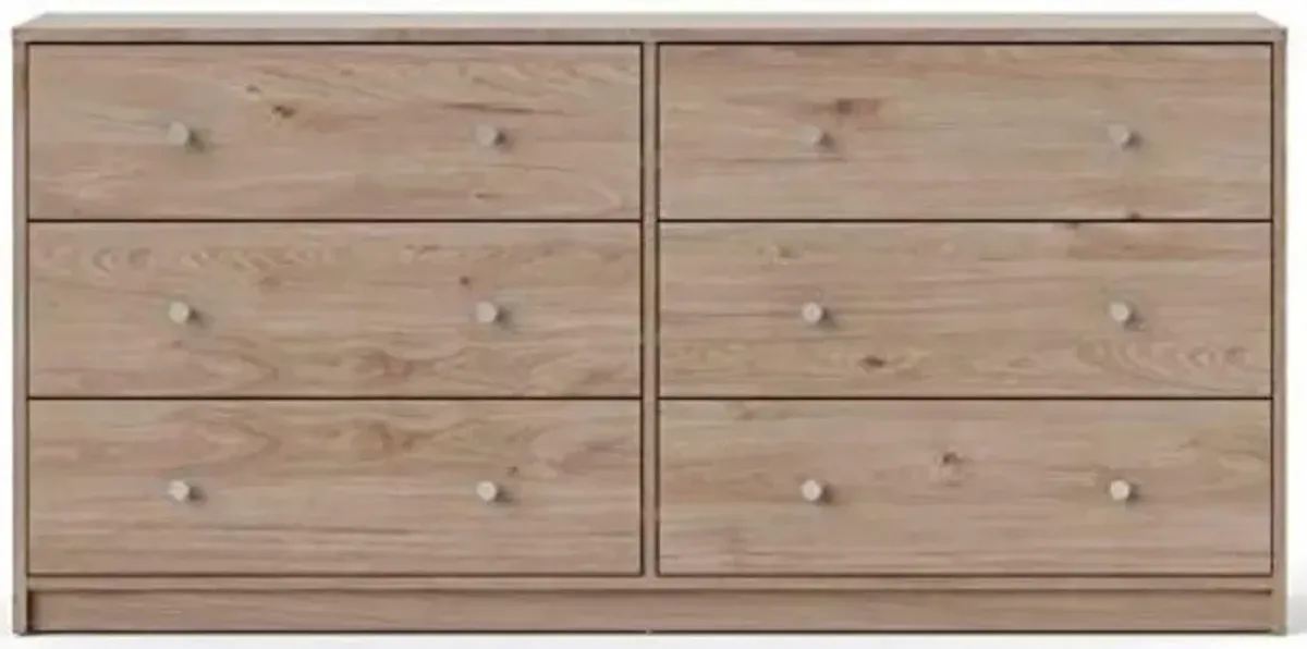 Hivvago Farmhouse Contemporary 6 Drawer Double Dresser in Oak