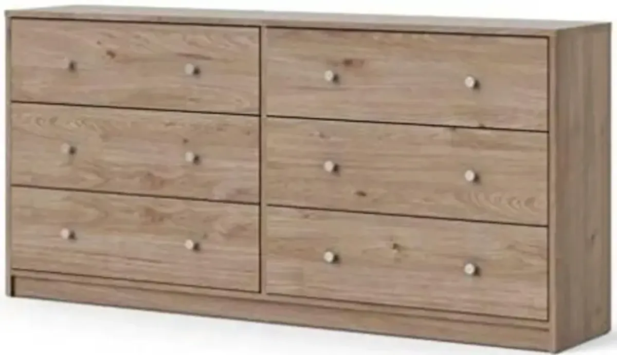 Hivvago Farmhouse Contemporary 6 Drawer Double Dresser in Oak