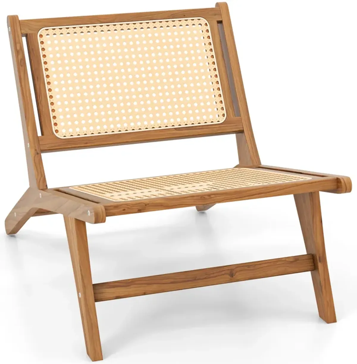 Teak Wooden Chair with Handwoven Rattan Seat and Backrest