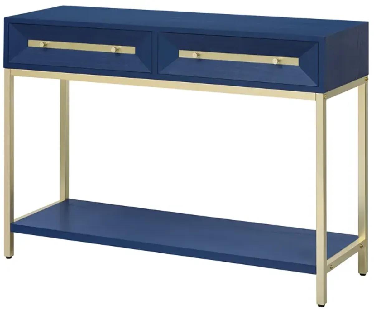 Clihome Entryway Table, Console Table with Two Drawers, Retro Hallway Table with Striking Geometric Design for Entryway and Living Room (Navy)