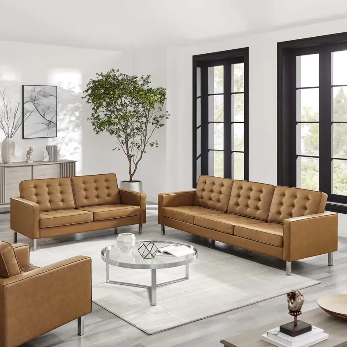 Loft Tufted Vegan Leather 2-Piece Furniture Set