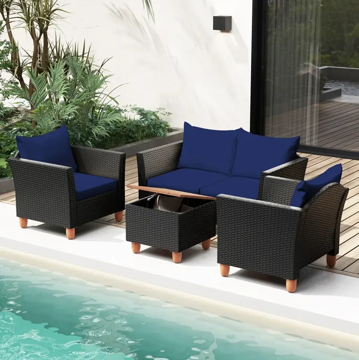 4 Pieces Outdoor Conversation Set with Storage Coffee Table