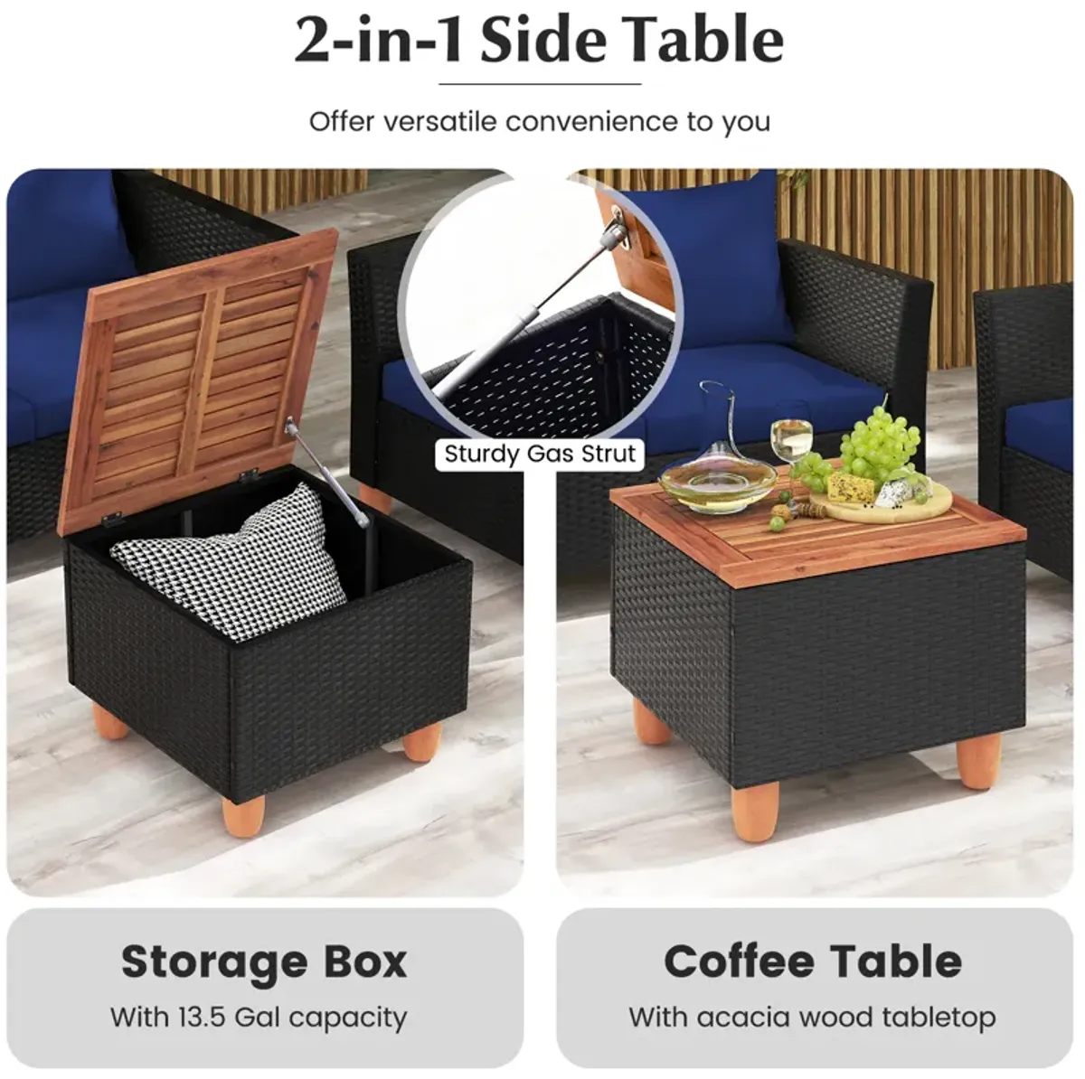 4 Pieces Outdoor Conversation Set with Storage Coffee Table