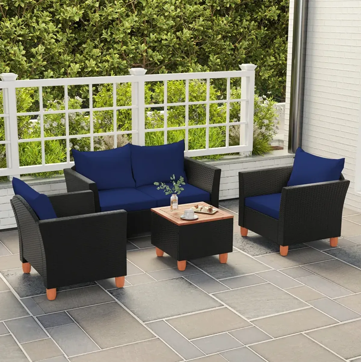 4 Pieces Outdoor Conversation Set with Storage Coffee Table