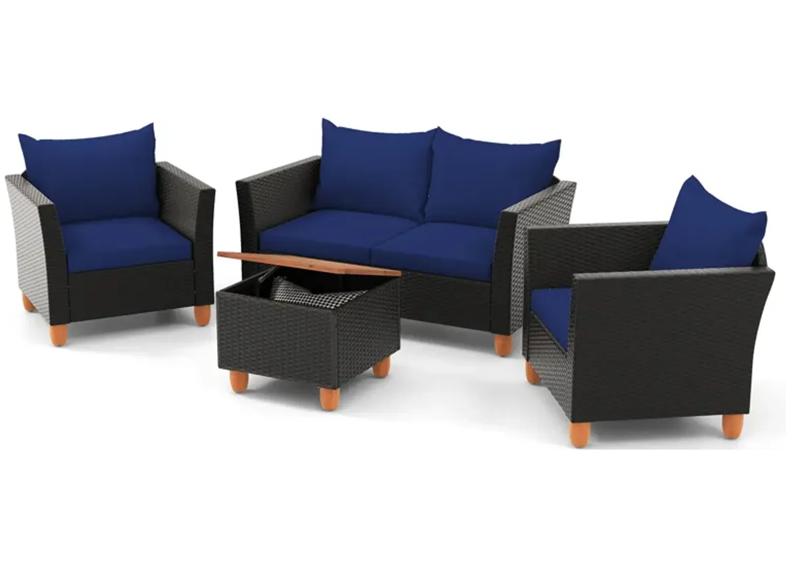 4 Pieces Outdoor Conversation Set with Storage Coffee Table