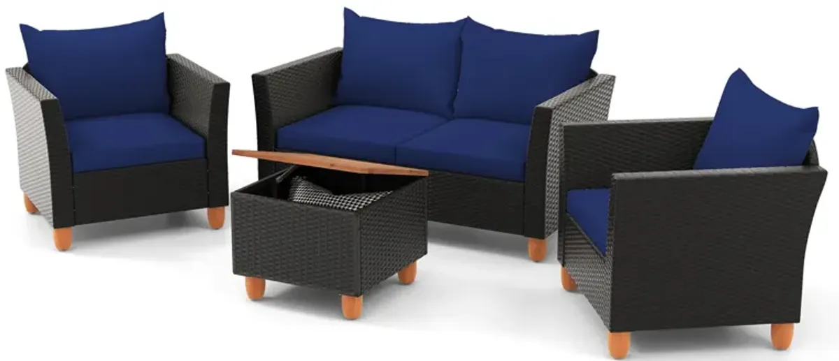 4 Pieces Outdoor Conversation Set with Storage Coffee Table