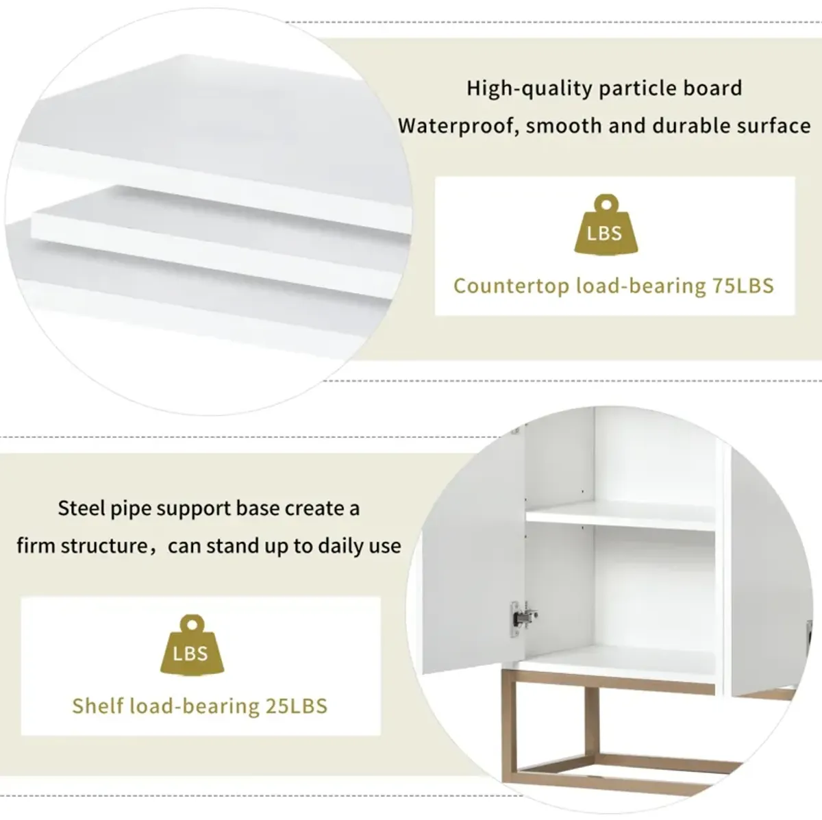 Modern Sideboard Elegant Buffet Cabinet with Large Storage Space for Dining Room, Entryway (White)