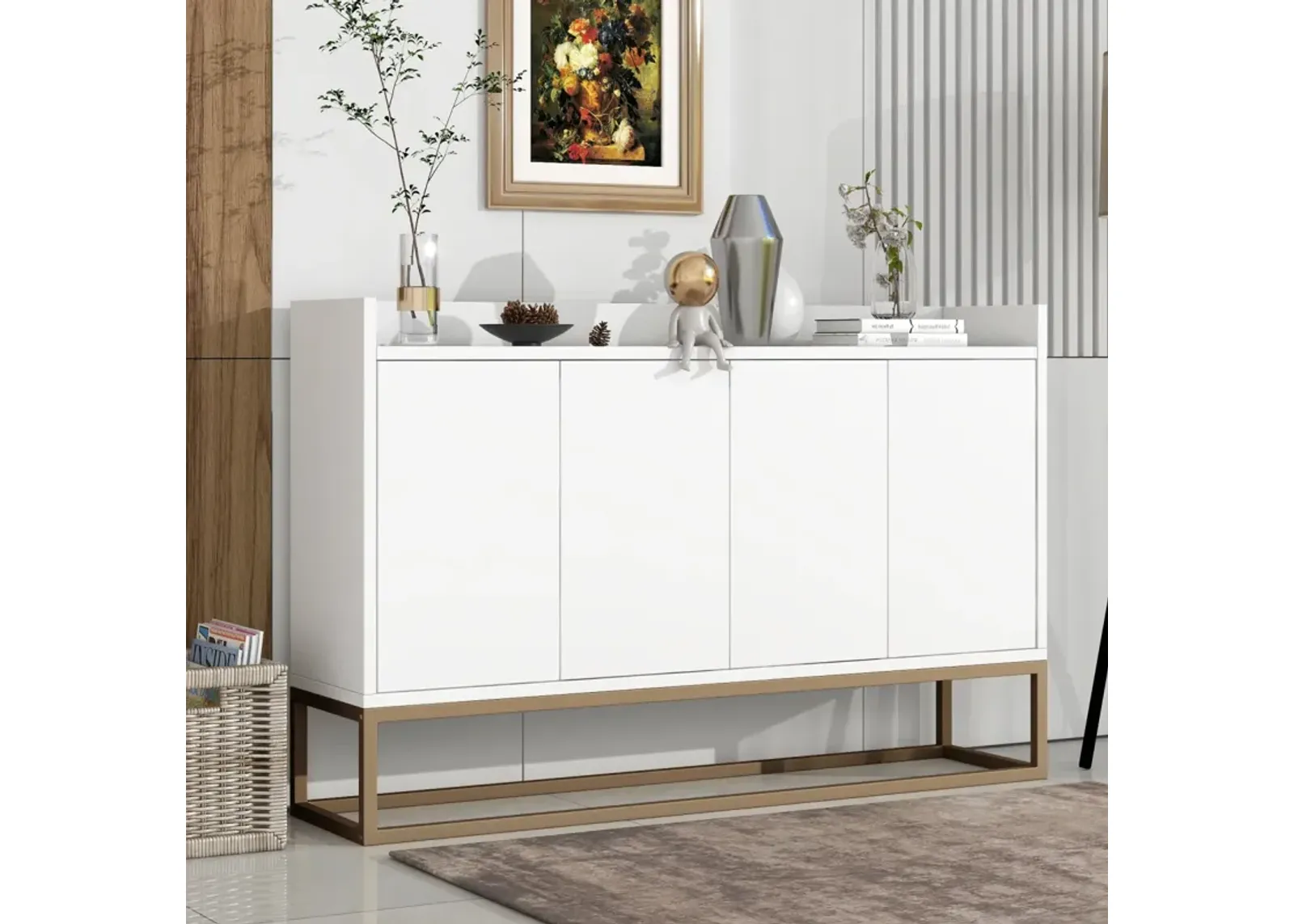 Modern Sideboard Elegant Buffet Cabinet with Large Storage Space for Dining Room, Entryway (White)