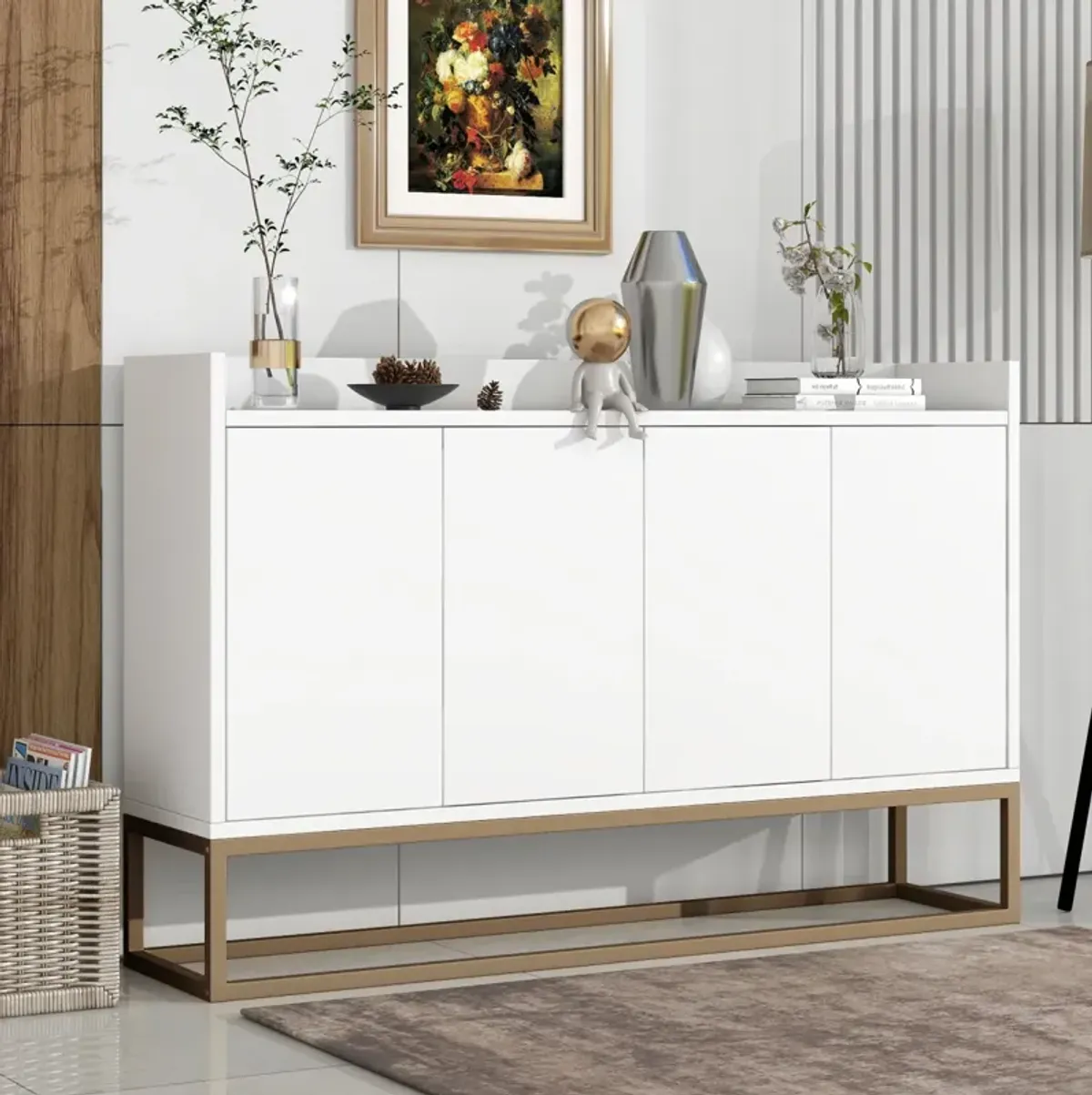 Modern Sideboard Elegant Buffet Cabinet with Large Storage Space for Dining Room, Entryway (White)