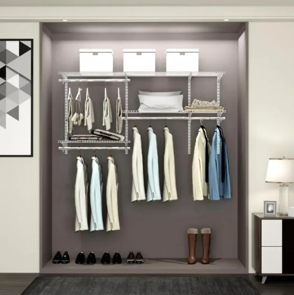 Hivvago Custom Closet Organizer Kit 3 to 5 Feet Wall-Mounted Closet System with Hang Rod