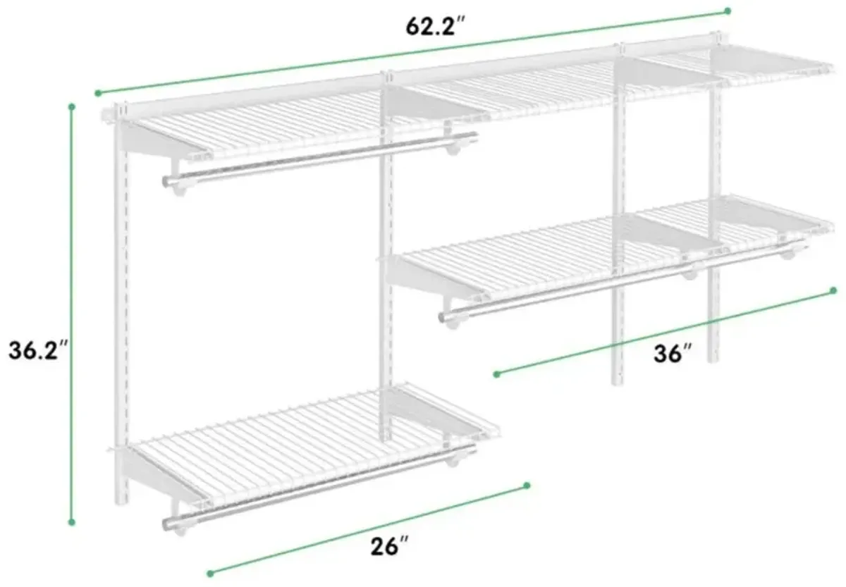 Hivvago Custom Closet Organizer Kit 3 to 5 Feet Wall-Mounted Closet System with Hang Rod