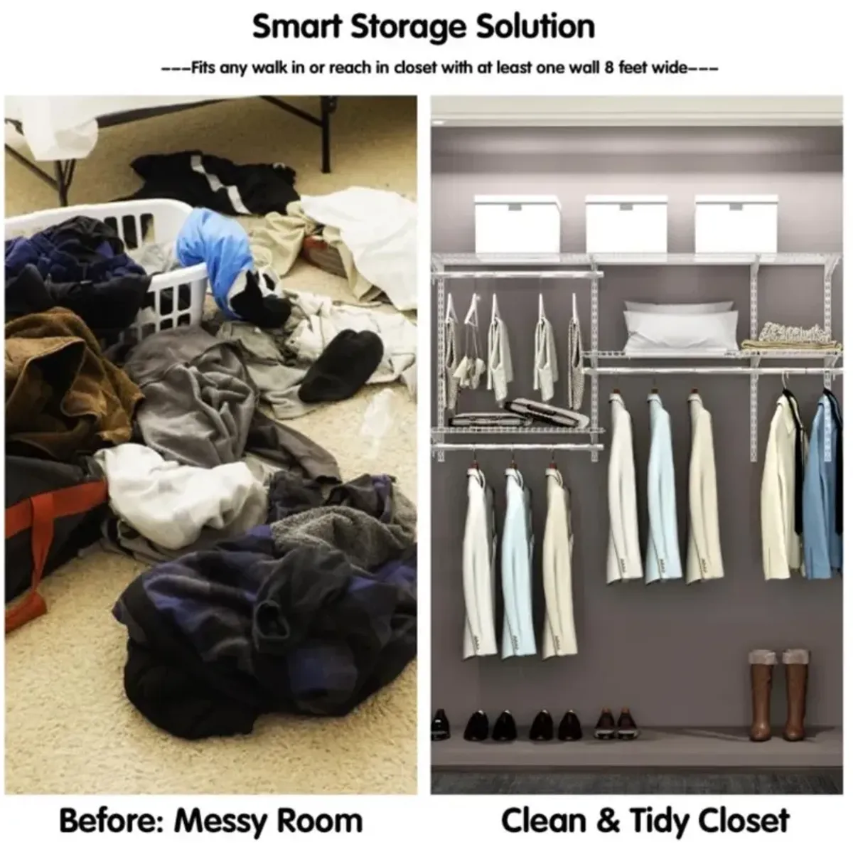 Hivvago Custom Closet Organizer Kit 3 to 5 Feet Wall-Mounted Closet System with Hang Rod