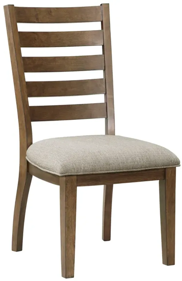 Rick 22 Inch Side Dining Chairs Set of 2, Ladder Back, Burnished Brown Rubberwood - Benzara