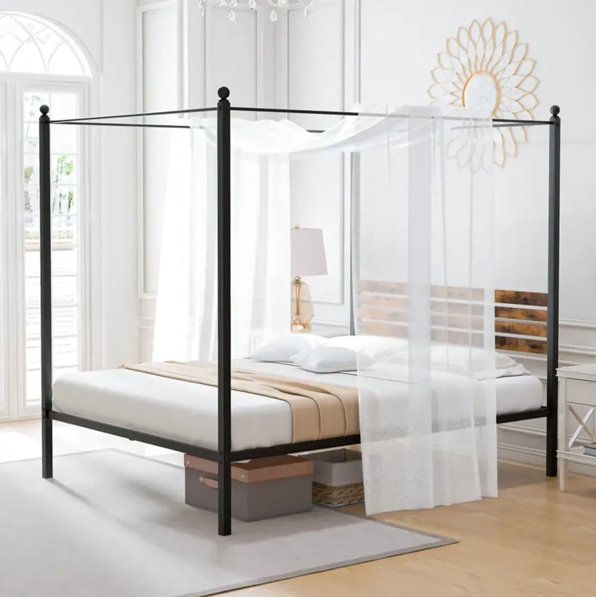 Canopy Bed Frame with Under Bed Storage