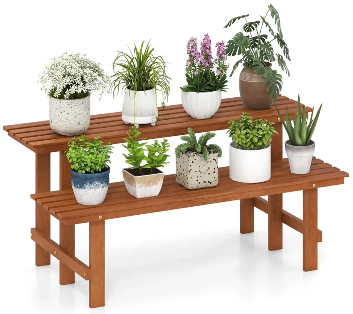 2-Tier Wood Plant Stand Ladder Plant Shelf for Indoor Outdoor