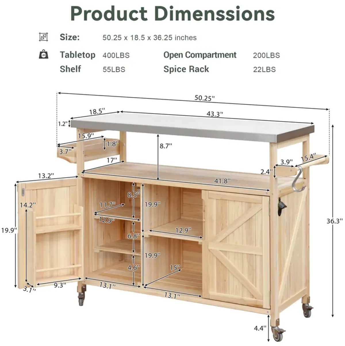 Merax Outdoor Kitchen Island Rolling Bar Cart