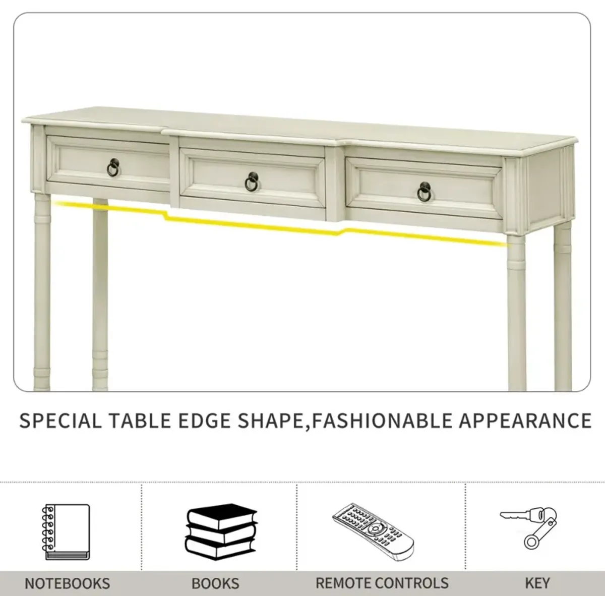 Console Table Sofa Table With Drawers For Entryway With Projecting Drawers And Long Shelf