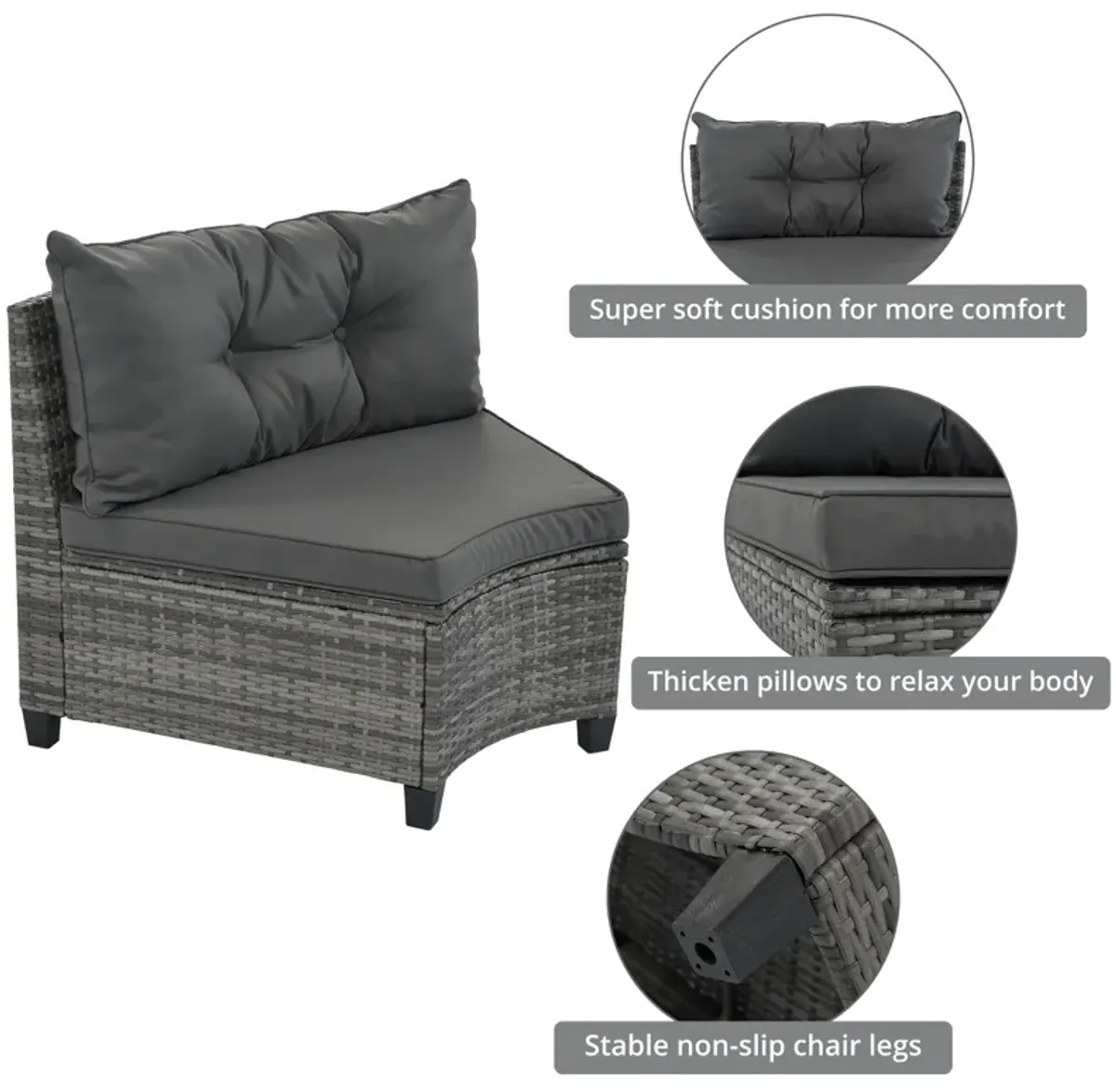 Merax 8-pieces Outdoor Wicker Round Sofa Set，Curved Sofa Set With Rectangular Coffee Table